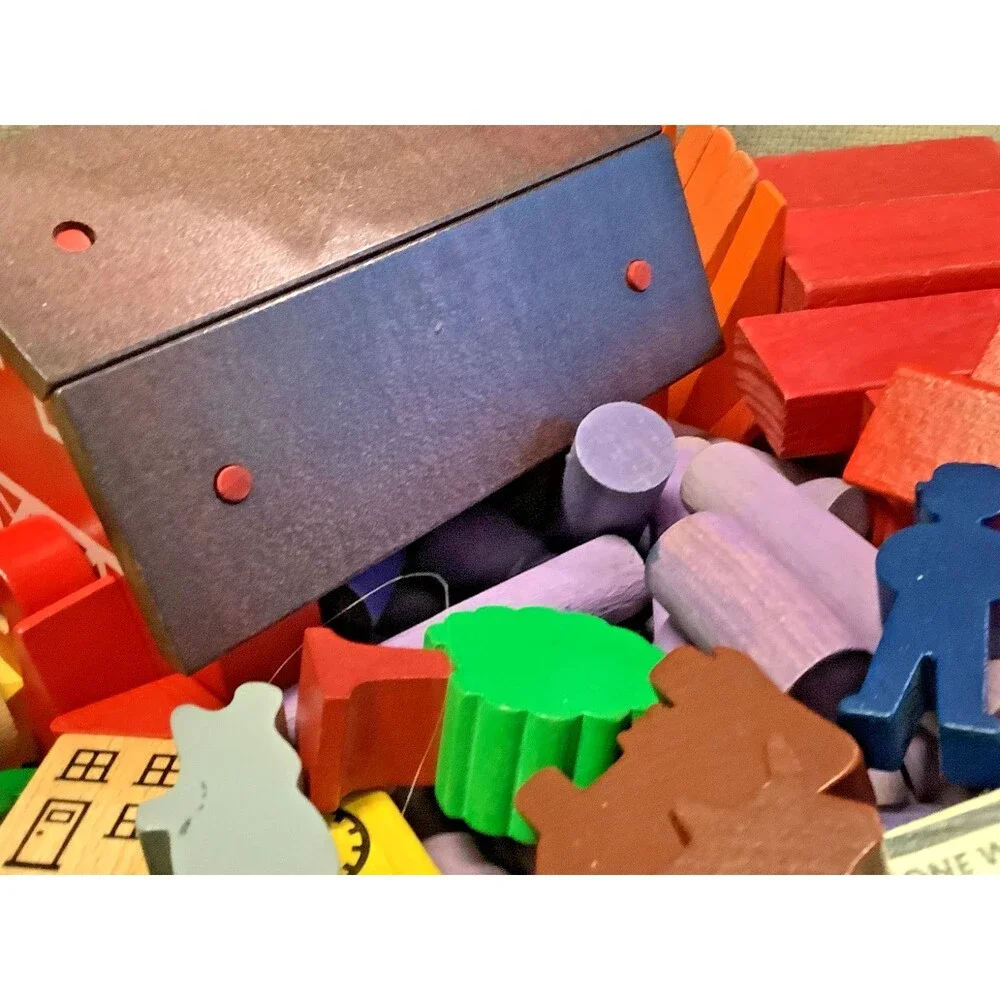 Vtg Wood Blocks TC Timber Huge Set Funland Farm Town Animals People 120+ Pieces